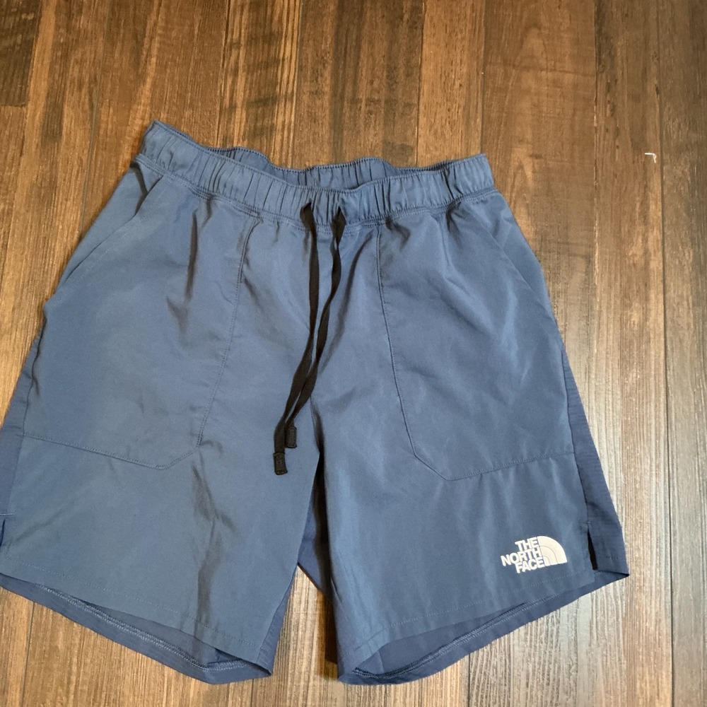 The North Face Wander Athletic Shorts Blue Drawstring Zipper Pocket Small Hiking